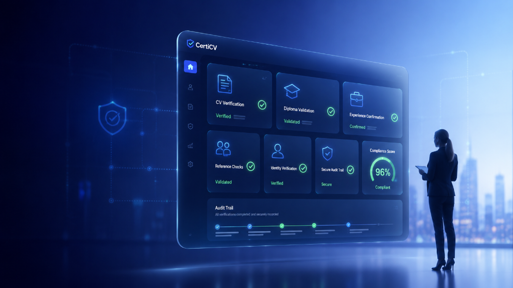 Interface CertiCV de vérification de CV, diplômes, expériences et références